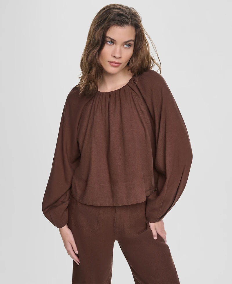 Dkny Jeans Women's Raglan Long-Sleeve Shirred Neckline Top