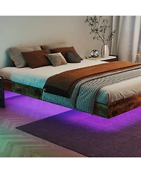 Lucky One Queen Size Floating Bed Frame with Led Lights, Heavy Duty Metal Platform