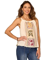 Democracy Women's Ruched Square Neck Embroidered Tank Top