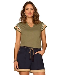 Democracy Women's Notched V-Neck Short-Sleeve Top