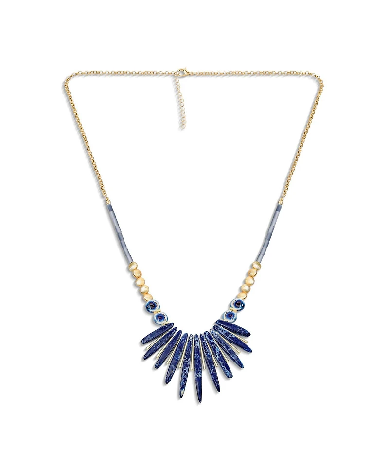 Bling Jewelry Blue Peck Organic Faceted Beads Irregular Stone Bib Fan Statement Collar Necklaces For Women Gold Plated Adjustable