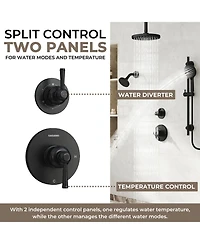 Casainc Dual Heads 3-Function Rainfall Shower System with 3-Mode Handheld and Adjustable Slide Bar