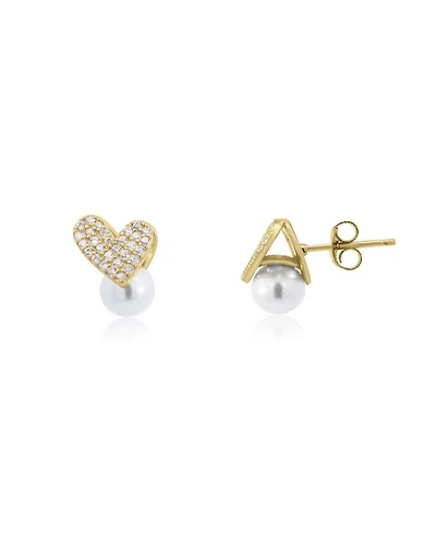 The Lovery Pearl Heart Cz Stud Earrings 14K Gold-Plated Sterling Silver