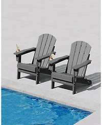 gaomon Hdpe Folding Adirondack Chair Set of 2 with Cup Holder Wood Grain Weather Resistant for Patio Deck Fire Pit