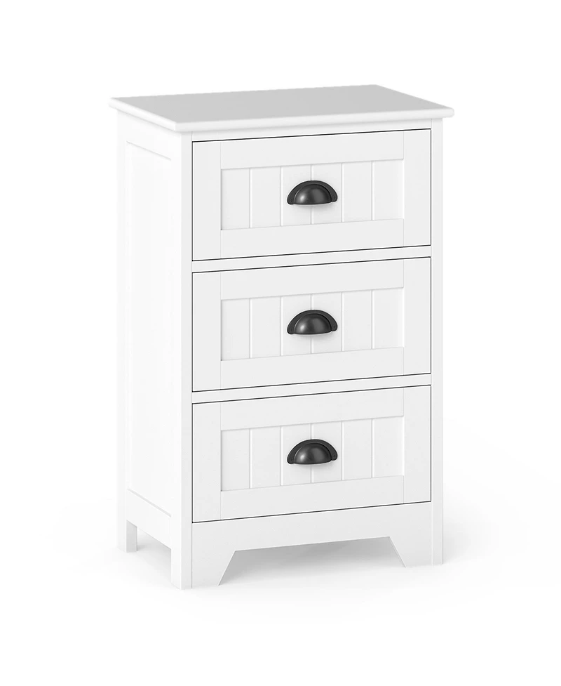 Gymax End Table Nightstand Bedroom Storage with 3 Drawers and Wood Slide