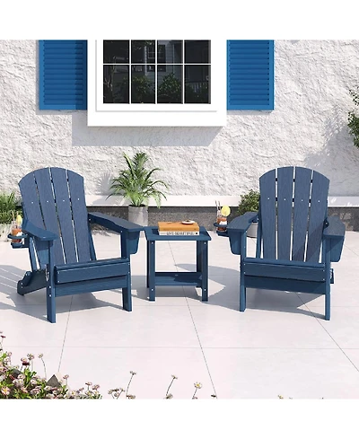 Xo 2 Piece All Weather Resistent Outdoor Patio Chair, Folding Adirondack Chair with Cup Holder, Side Table