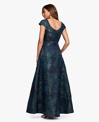 Xscape Women's Square Neck Brocade Asymmetrical Ball Gown