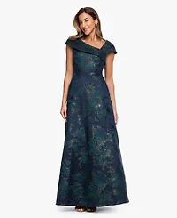 Xscape Women's Square Neck Brocade Asymmetrical Ball Gown