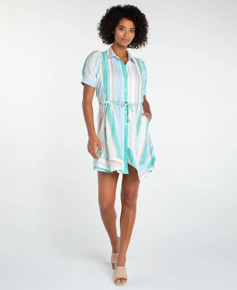 Liverpool Los Angeles Women's Short-Sleeve Asymmetrical Hem Woven Shirt Dress