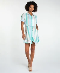 Liverpool Los Angeles Women's Short-Sleeve Asymmetrical Hem Woven Shirt Dress