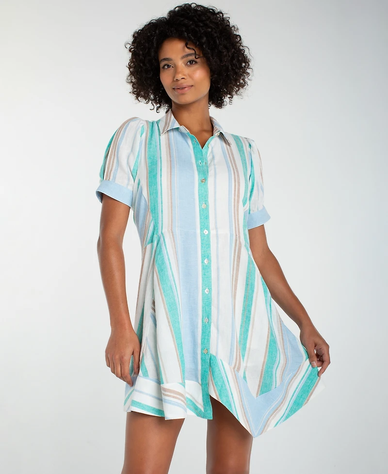 Liverpool Los Angeles Women's Short-Sleeve Asymmetrical Hem Woven Shirt Dress