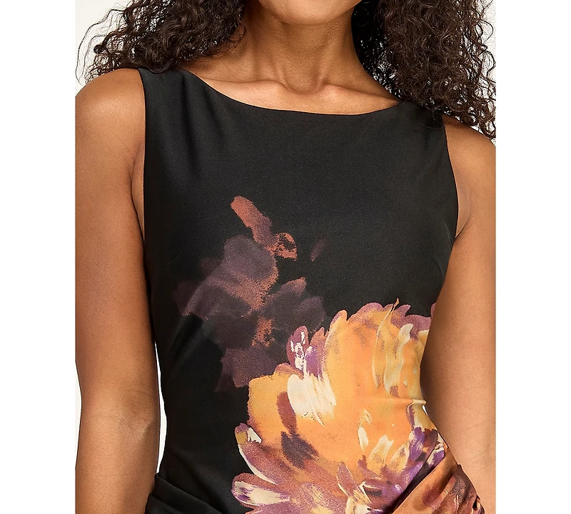 Seni & Cade Juniors' Floral Printed Sleeveless Boat Neck Short Dress