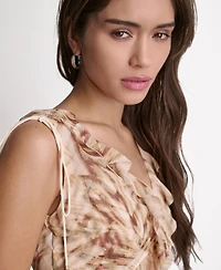 Bcbg Women's Printed Deep V-Neck Top