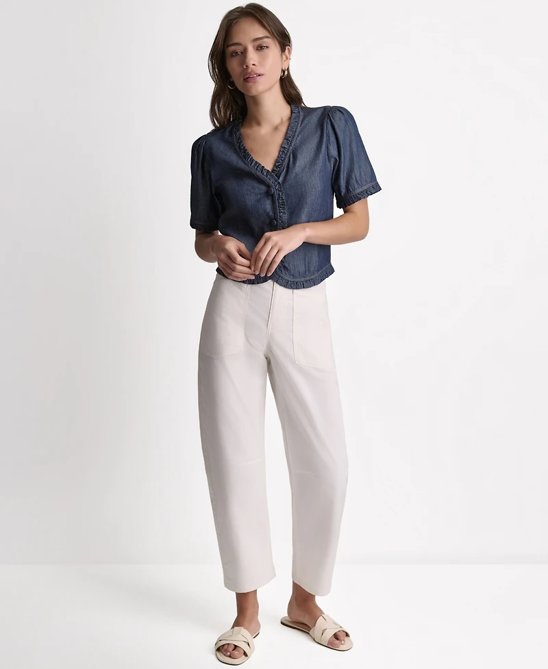 Bcbg Women's Short-Sleeve Ruffle Detail Button-Front Top