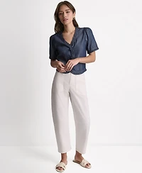 Bcbg Women's Short-Sleeve Ruffle Detail Button-Front Top