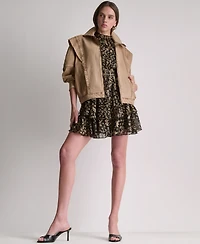 Bcbg Women's Printed Puff Short-Sleeve Mock Neck Dress