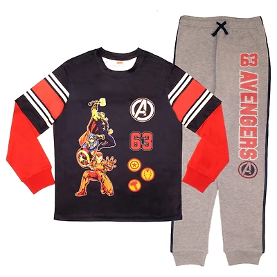 Avengers Little Boys 2-Piece Long Sleeve Active Mesh T-Shirt and Pants Set