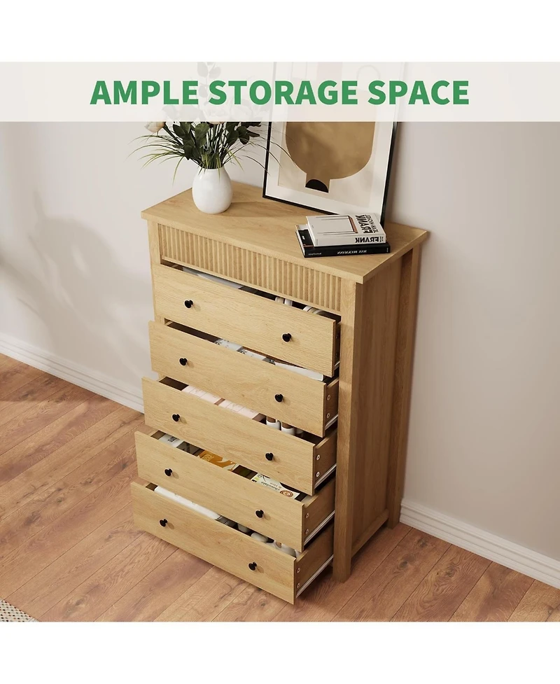 gaomon 5-Drawer Dresser for Bedroom, Wooden Chest of Drawers with Fluted Storage for Entryway and Hallway