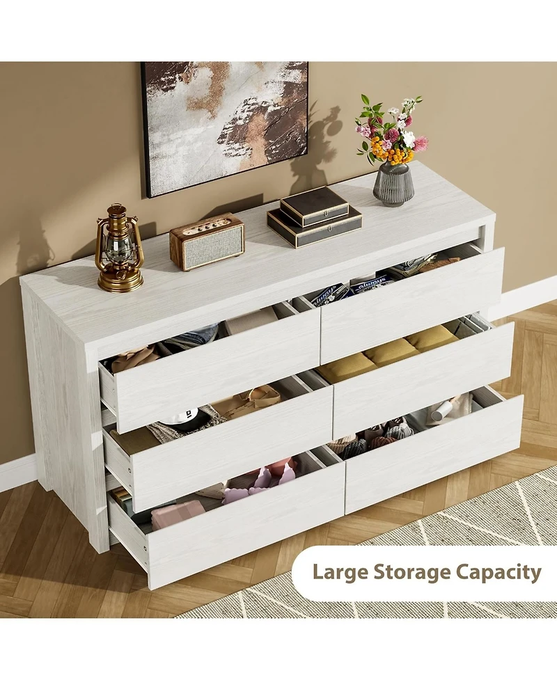 gaomon 6-Drawer Dresser for Bedroom, Wide Handle-Free Wooden Storage Cabinet for Entryway and Living Room