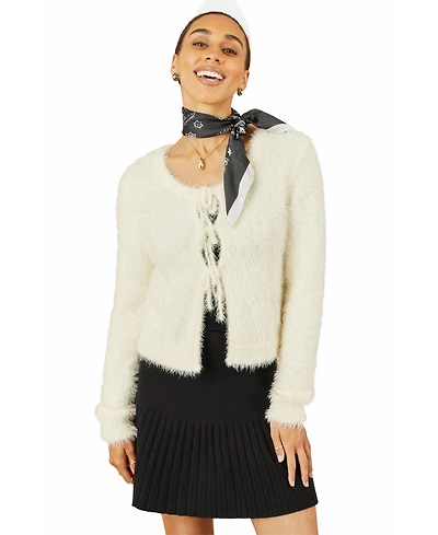 Yumi Women's Eyelash Fluffy Tie Front Bolero