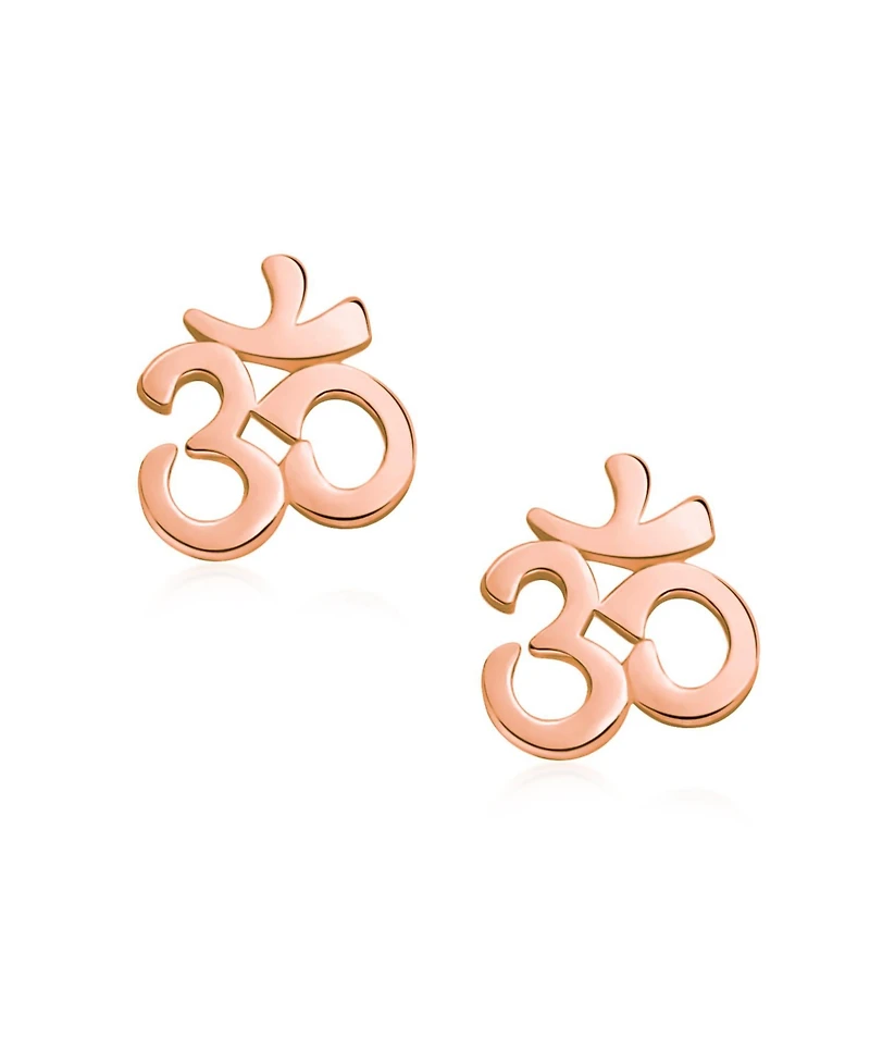 Bling Jewelry Buddhist Zen Ohm Symbol Stud Earrings in Rose Gold Sterling Silver