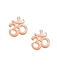 Bling Jewelry Buddhist Zen Ohm Symbol Stud Earrings in Rose Gold Sterling Silver