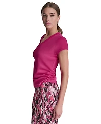Dkny Sport Women's Ruched Side Seams V-Neck Tech T-Shirt