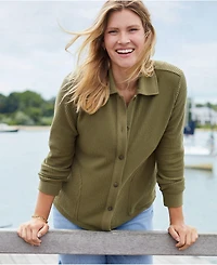 Lands' End Women's Petite Long Sleeve Waffle Collared Shacket