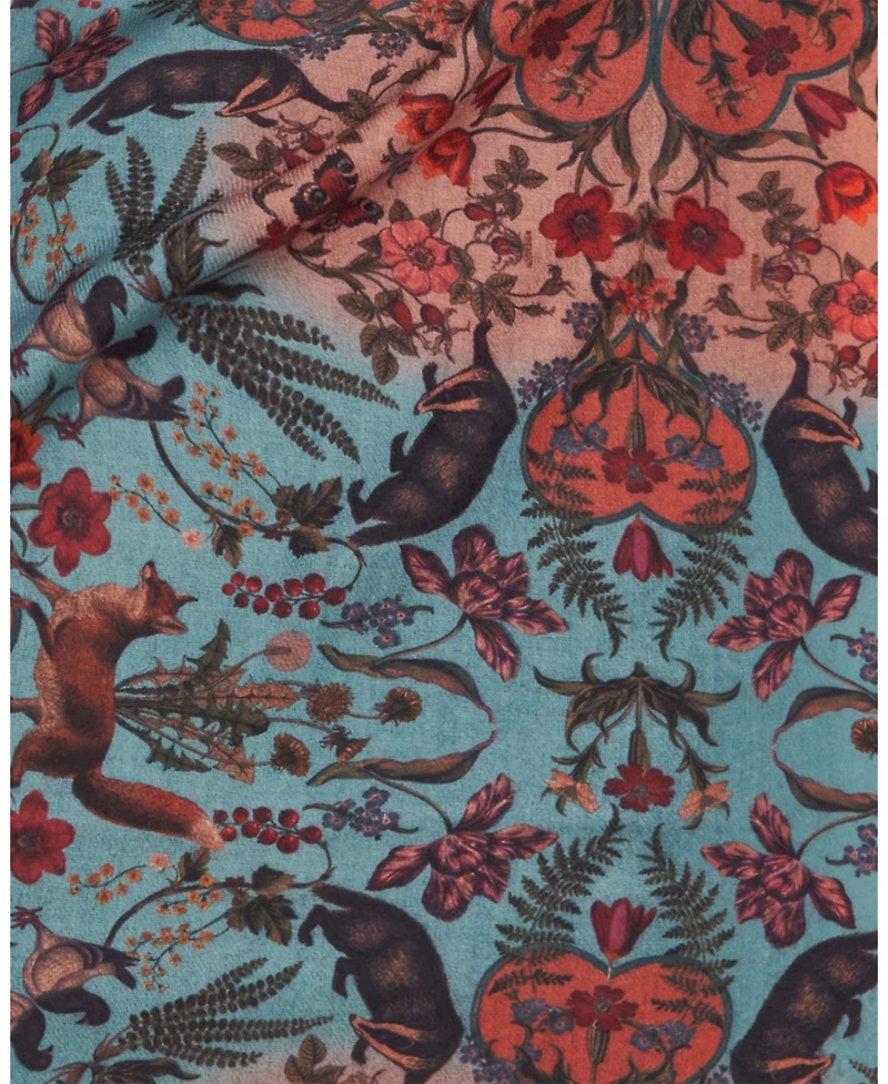 Fable England Women's Teal Folksy Fox Teal Tassel Scarf