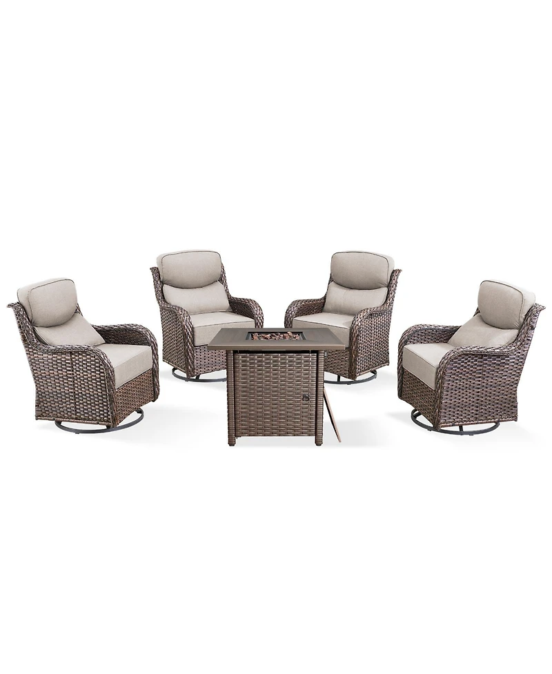Pocassy Outdoor Furniture with Fire Pit -Patio Table and Chairs Set of 4 Swivel Patio for Deck Porch Garden Poolside Backyard