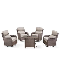 Pocassy Outdoor Furniture with Fire Pit -Patio Table and Chairs Set of 4 Swivel Patio for Deck Porch Garden Poolside Backyard