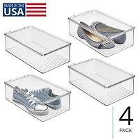 Stackable Shoe Box with Lid for Sneakers or Flats, Set of 4, Clear
