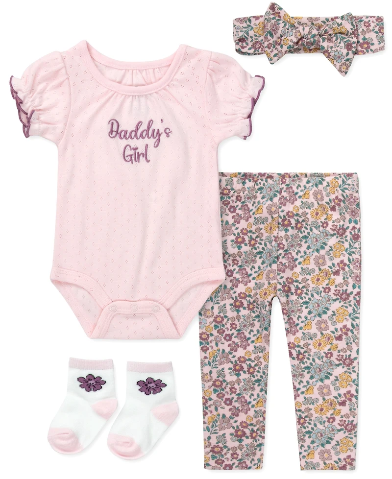 Baby Essentials Girls' Short-Sleeve Bodysuit, Socks, Headband and Leggings