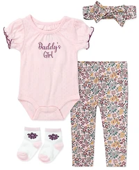 Baby Essentials Girls' Short-Sleeve Bodysuit, Socks, Headband and Leggings