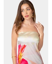 Bebe Women's Printed Satin Strapless Maxi Dress