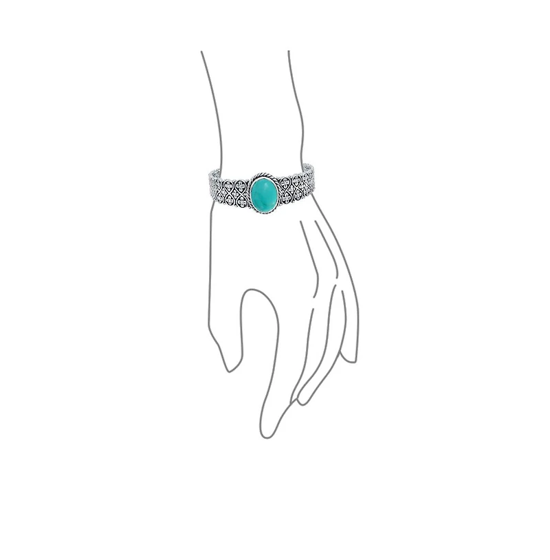 Bling Jewelry Oval Cabochon Turquoise Stone Statement Cuff Cross and Infinity Design Bracelet