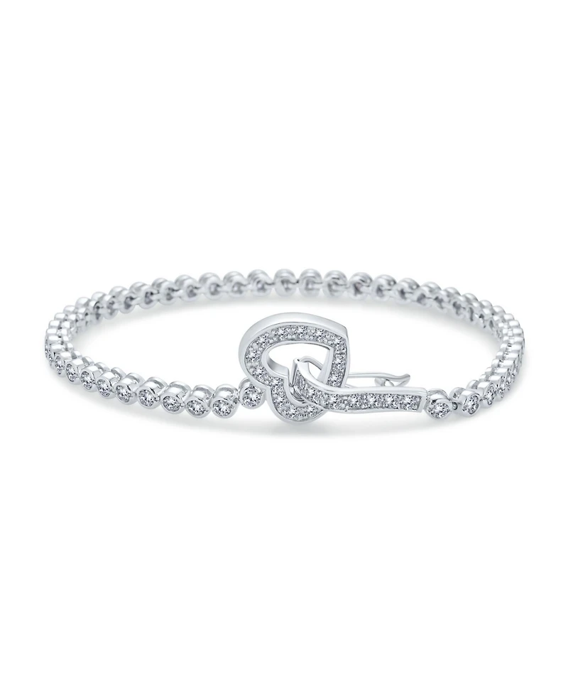 Bling Jewelry Sweetheart Bezel Set Cz Cubic Zirconia Tennis Bracelet Heart Shaped Clasp 7.5 Inch