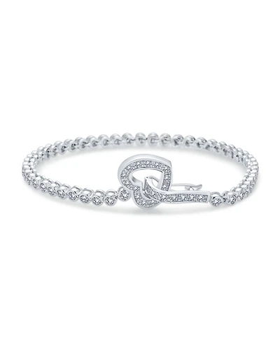 Bling Jewelry Sweetheart Bezel Set Cz Cubic Zirconia Tennis Bracelet Heart Shaped Clasp 7.5 Inch