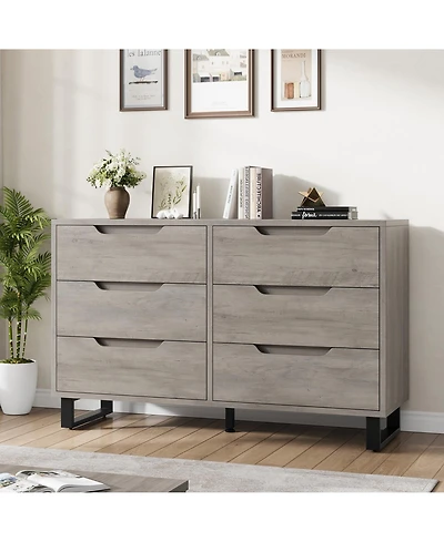 homfan 47.2" Wide 6-Drawer Dresser, Freestanding Vertical Wooden Storage Cabinet for Bedroom, Hallway and Entryway