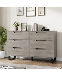 homfan 47.2" Wide 6-Drawer Dresser, Freestanding Vertical Wooden Storage Cabinet for Bedroom, Hallway and Entryway