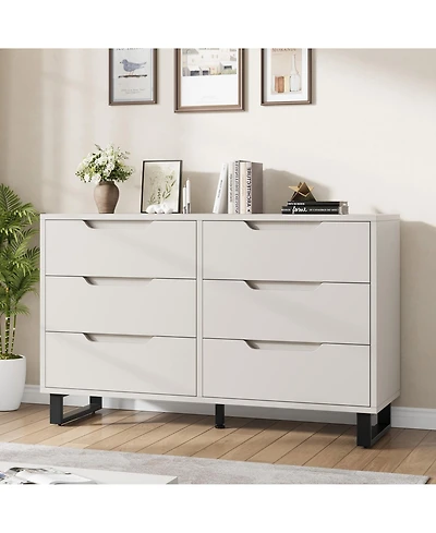 homfan 47.2" Wide 6-Drawer Dresser, Freestanding Vertical Wooden Storage Cabinet for Bedroom, Hallway and Entryway