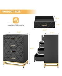 homfan Tall 4-Drawer Modern Dresser, Wood Storage Chest with Metal Accents, Multi-use Cabinet for Bedroom, Hallway and Living Room