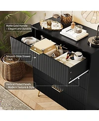 homfan Slim 4-Drawer Bedroom Dresser, Tall Fluted Wave Texture Storage Cabinet, Modern Vertical Organizer, Compact Nightstand Replacement