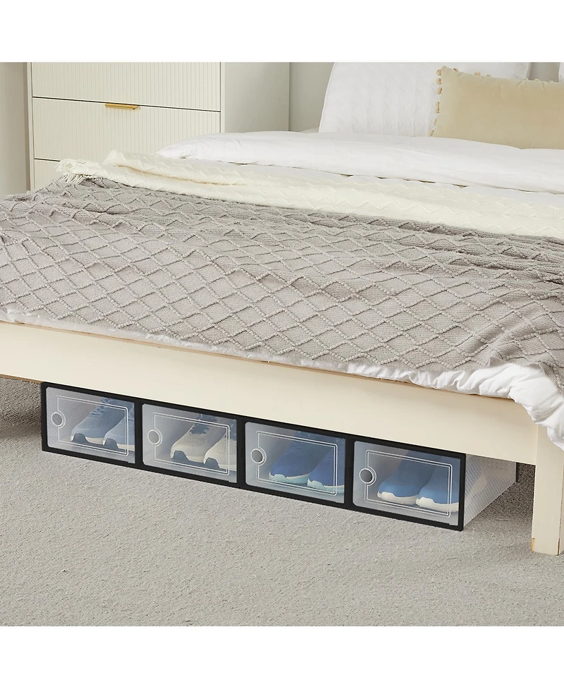 homfan 15Pieces Clear Collapsible Shoe Storage Boxes - Stackable Transparent Organizer Bins for Closet, Home, and Shoes Space-Saving