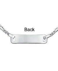 Bling Jewelry Thin Small Identification Id Name Tag Plate Bracelet Figaro Chain
