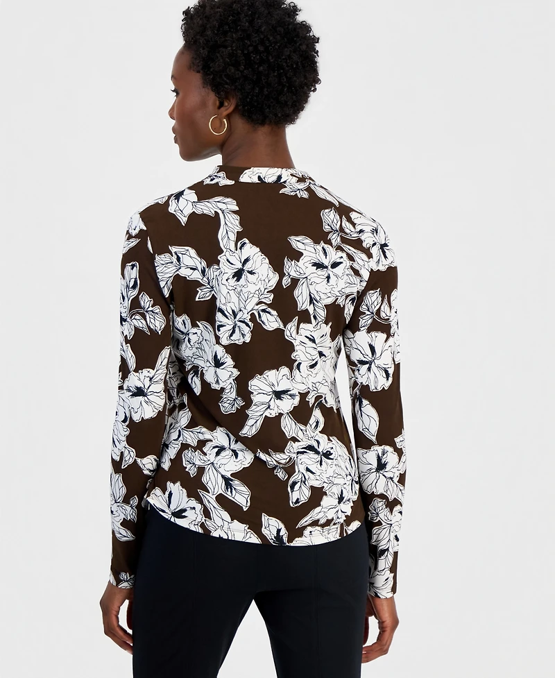 I.n.c. International Concepts Petite Floral Long-Sleeve Blouse, Created for Macy's