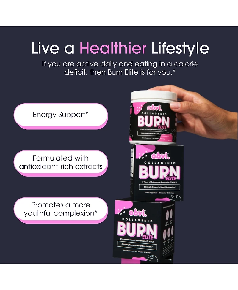Obvi Burn Elite - Collagen Supplement for Women - Fitness, Metabolism and Mobility Support - Natural Thermogenic Formula - Gluten-Free