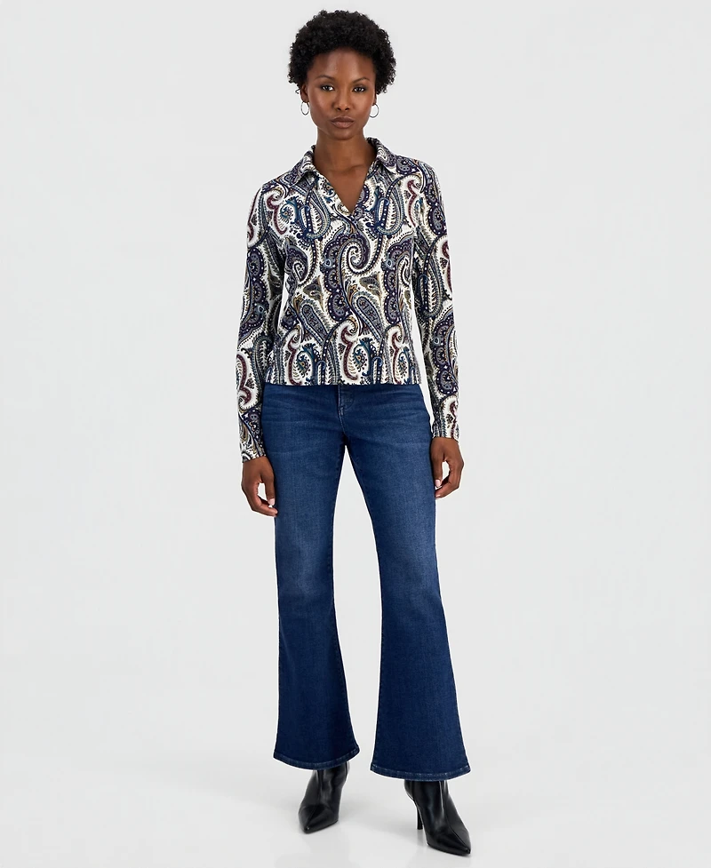 I.n.c. International Concepts Petite Paisley Long-Sleeve Johnny Collar Blouse, Macy's Exclusive