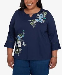 Alfred Dunner Plus Indigo Girls Asymmetric Sequin Flowers Knit Top