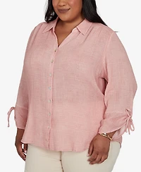 Alfred Dunner Plus Camden Market Crinkle Gauze Button Front Top